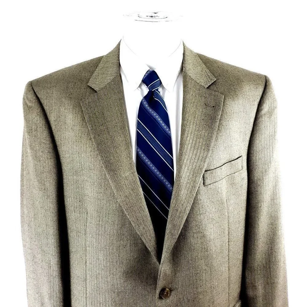 Jos A Bank Signature Camel Hair Silk 2‎ Button Sport Coat 44L Tan Herringbone